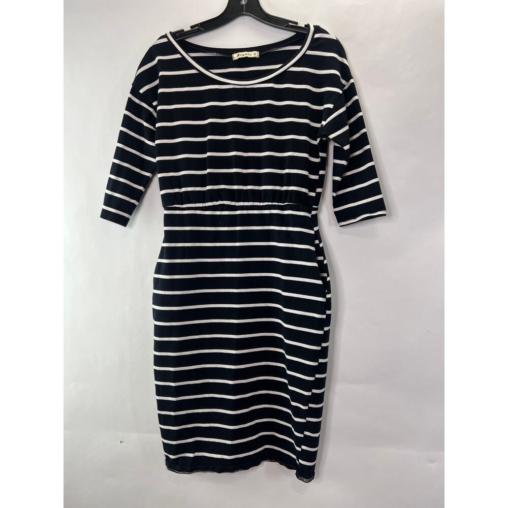 Moyabo Casual  Pencil Dress Size M 3/4 Sleeve Stretch Striped